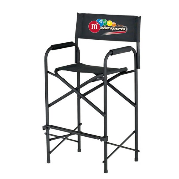 висок сгъваем режисьорски стол E-Z UP® - черен, брандиран