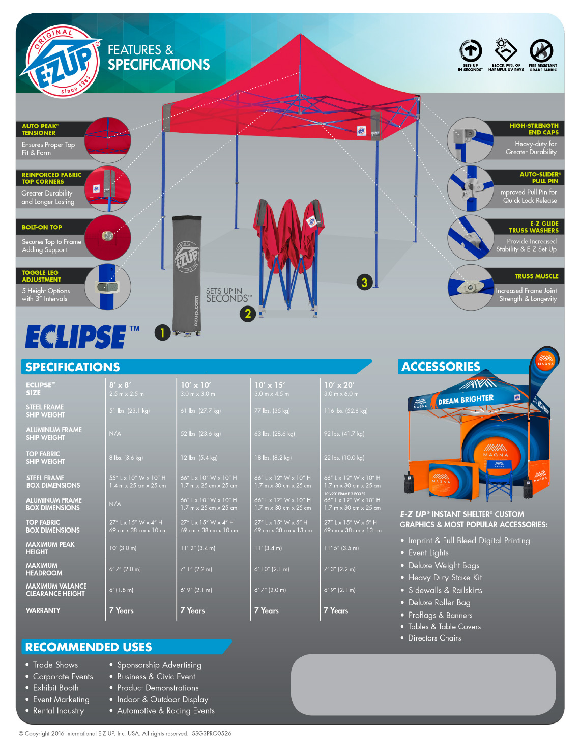 спецификации професионални шатри E-Z UP® Eclipse™ страница 2