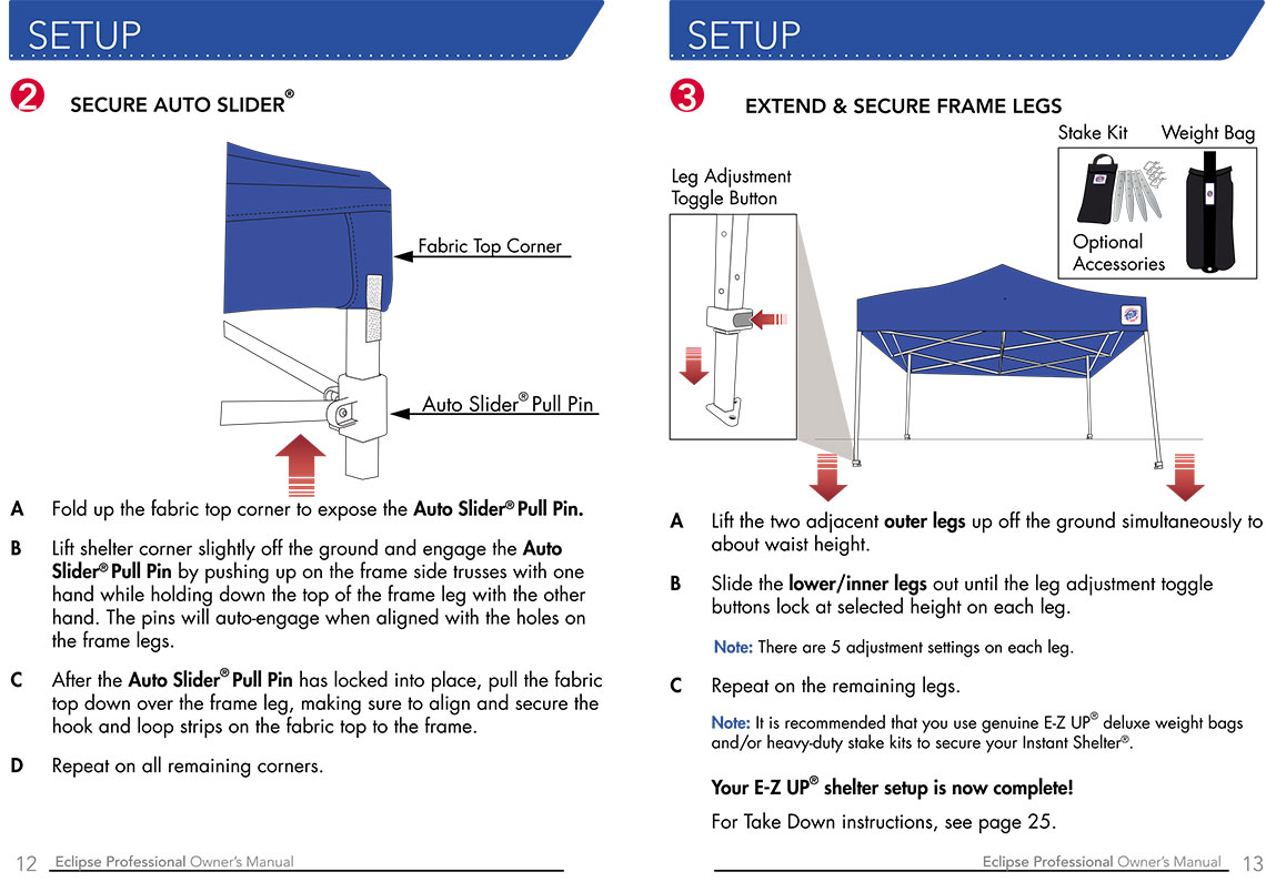 Ръководство за експлоатация шатри E-Z UP® Eclipse™ страница 12 и 13