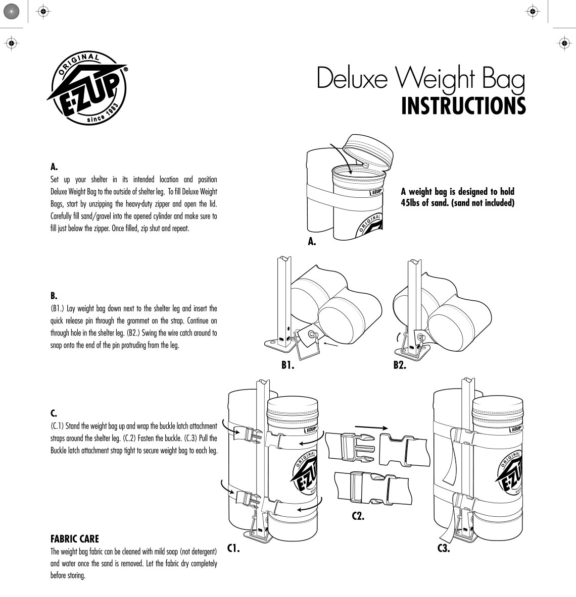 Чанти с тежести за шатри Deluxe Weight Bags 20.5 кг ръководство за експлоатация