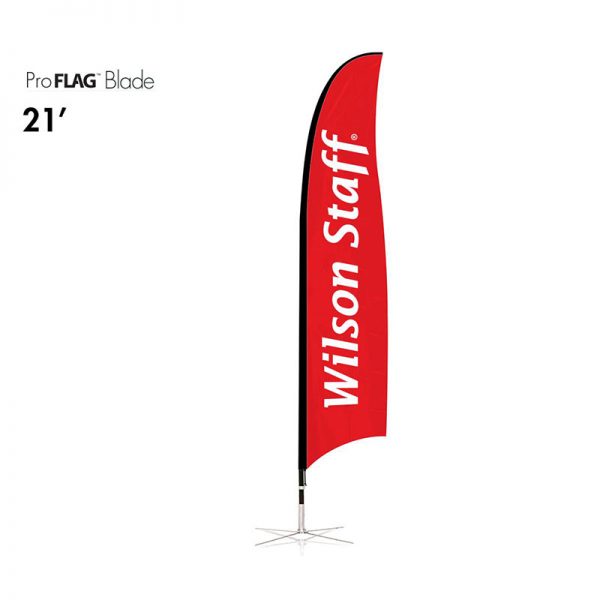 едната страна на червен професионален рекламен флаг E-Z UP® Blade 6.4 метра