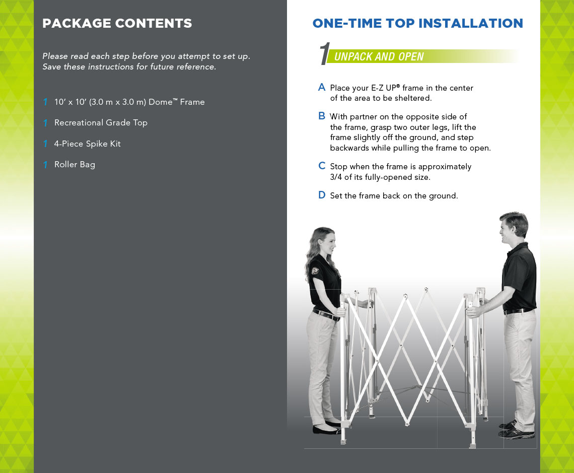Ръководство за потребителите на сгъваема шатра за отдих E-Z UP® Dome® - страница 3