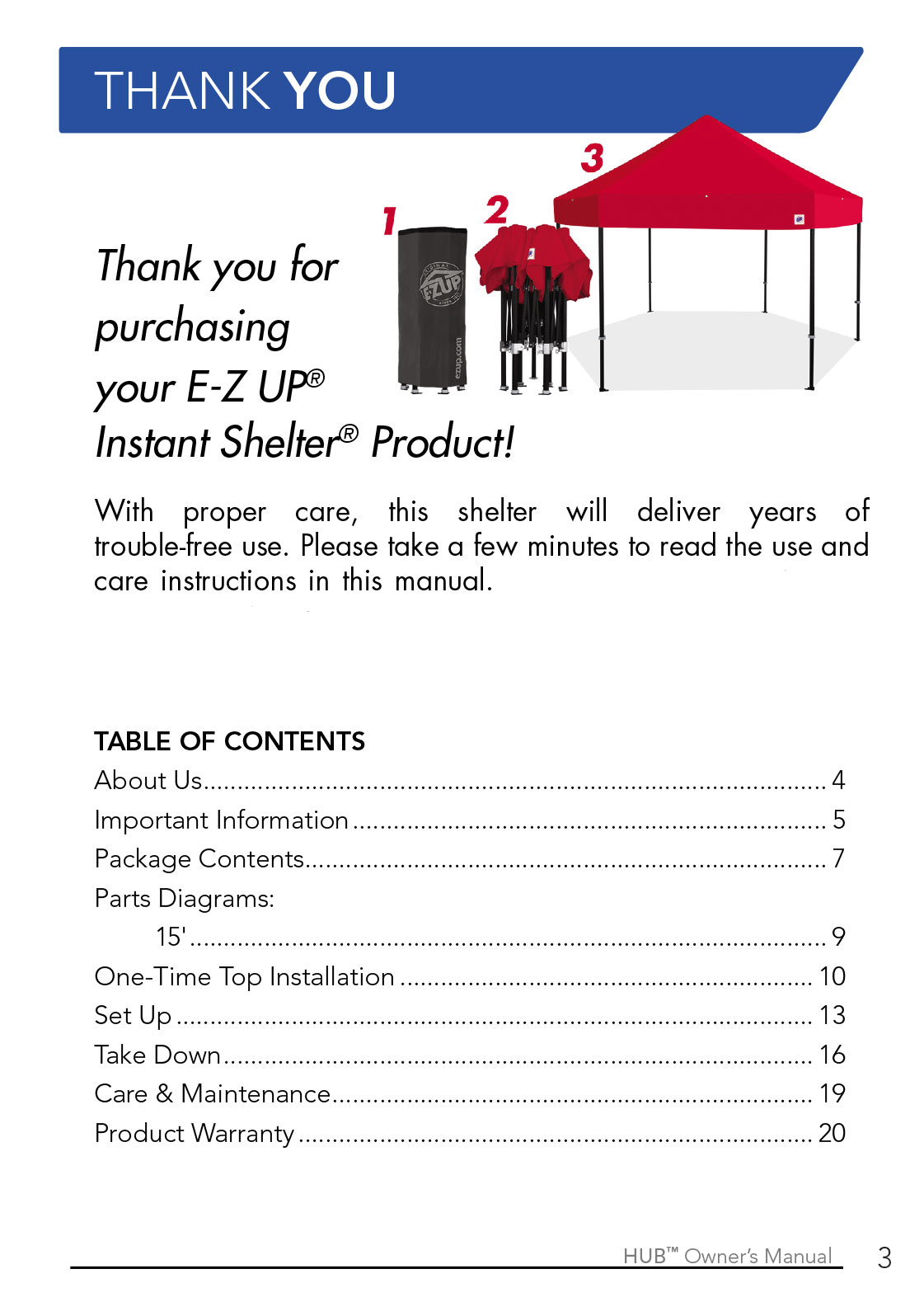 Ръководство за потребителите на професионална шестоъгълна шатра E-Z UP® HUB™ - страница 3