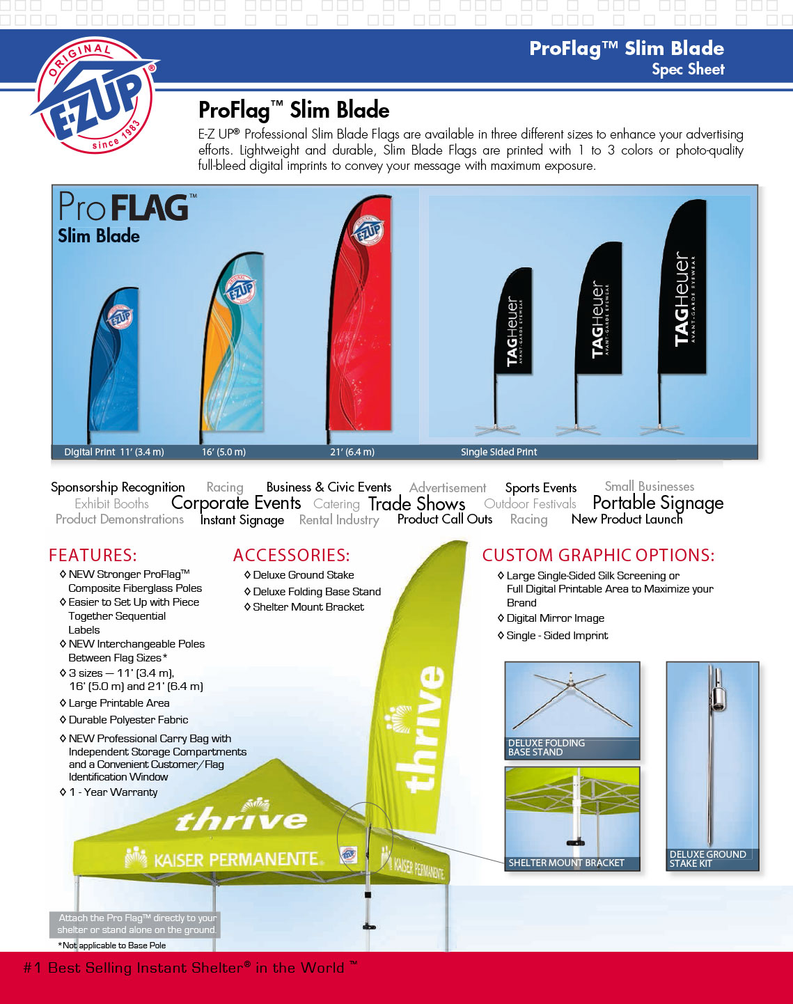 професионален рекламен флаг E-Z UP® Slim Blade спецификации страница 1