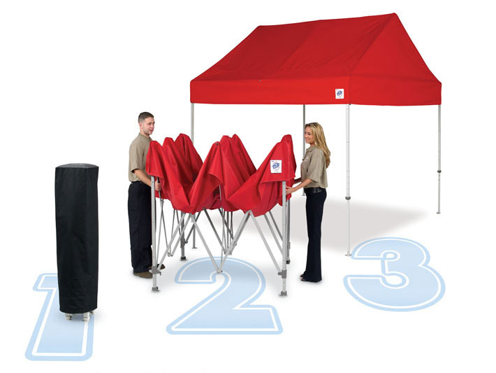 червена рекламна шатра Hut™ 3x3м. стъпки на разпъване