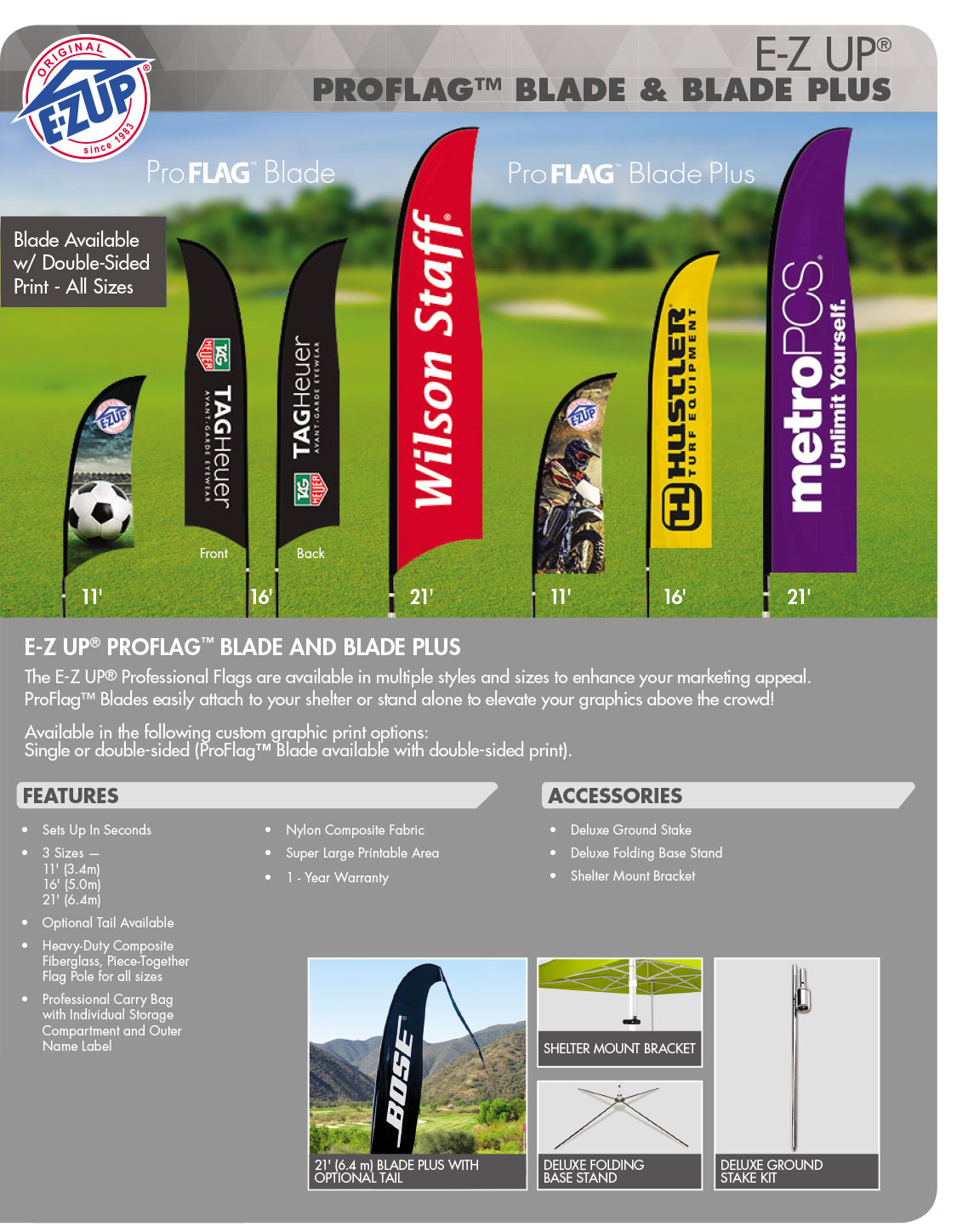 Спецификации професионалните флагове E-Z UP® Blade - страница 1