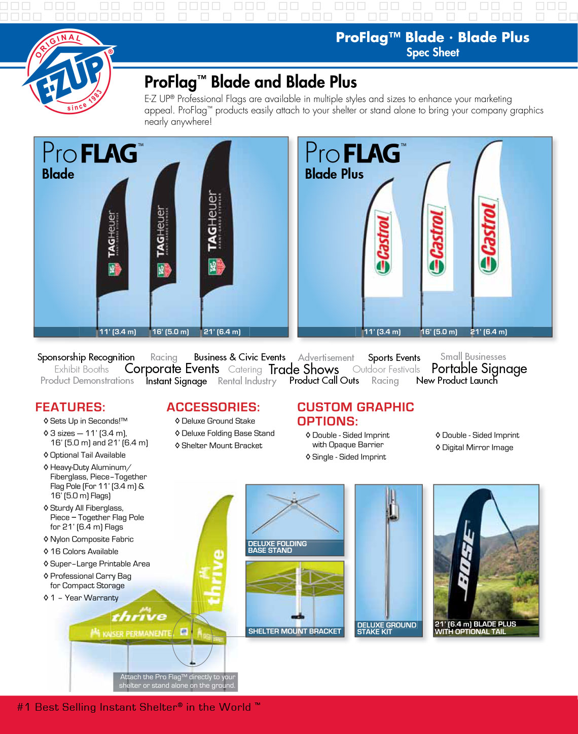 Спецификации професионалните флагове E-Z UP® Blade Plus - страница 1