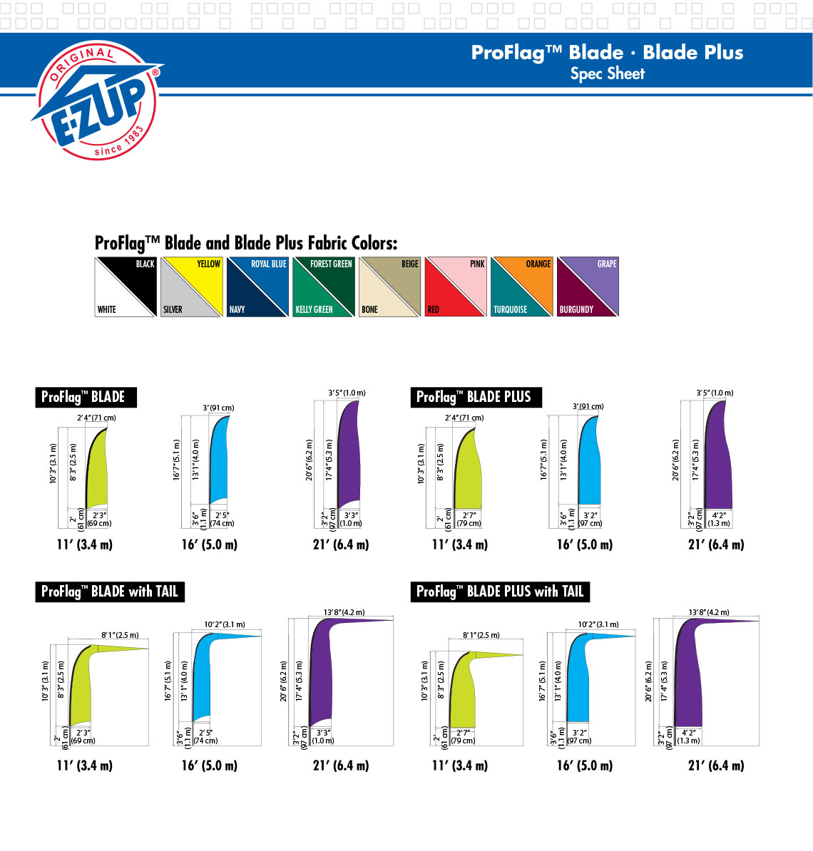 Спецификации професионалните флагове E-Z UP® Blade Plus - страница 2