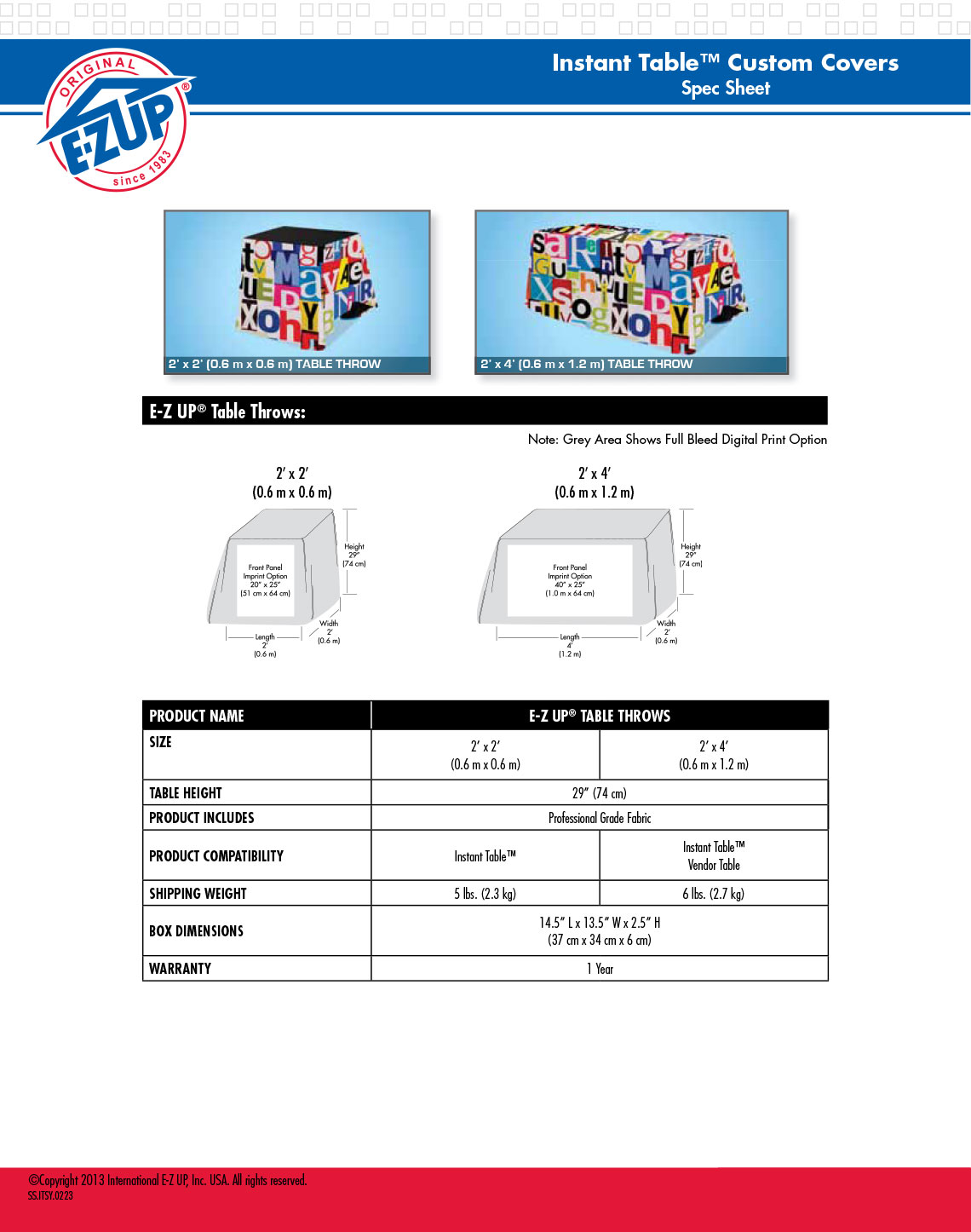 Спецификации рекламни покривала за сгъваеми маси E-Z UP® Instant Table™ страница 4