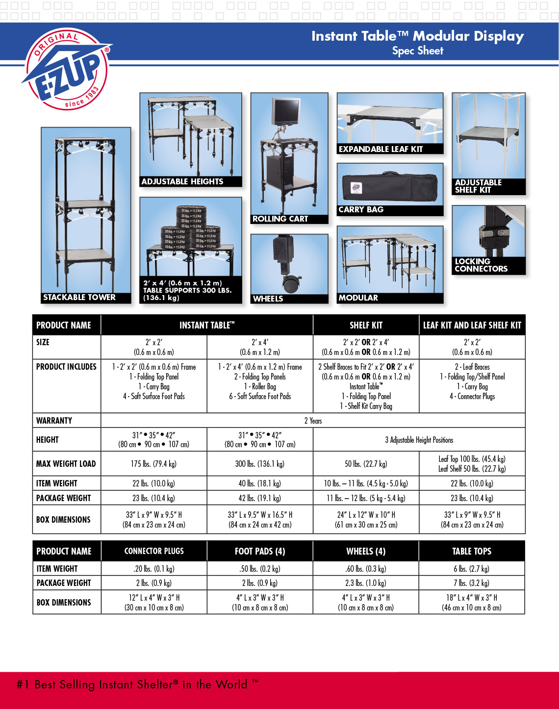 Спецификации на рекламни страници за сгъваеми маси E-Z UP® Instant Table™ страница 2