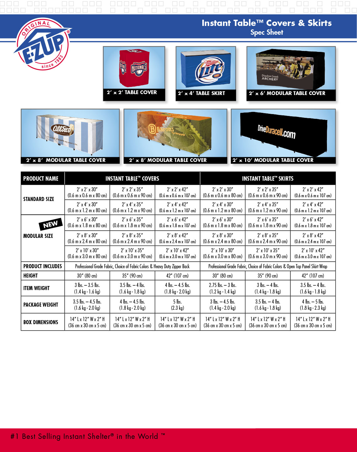 Спецификации на рекламни страници за сгъваеми маси E-Z UP® Instant Table™ страница 3