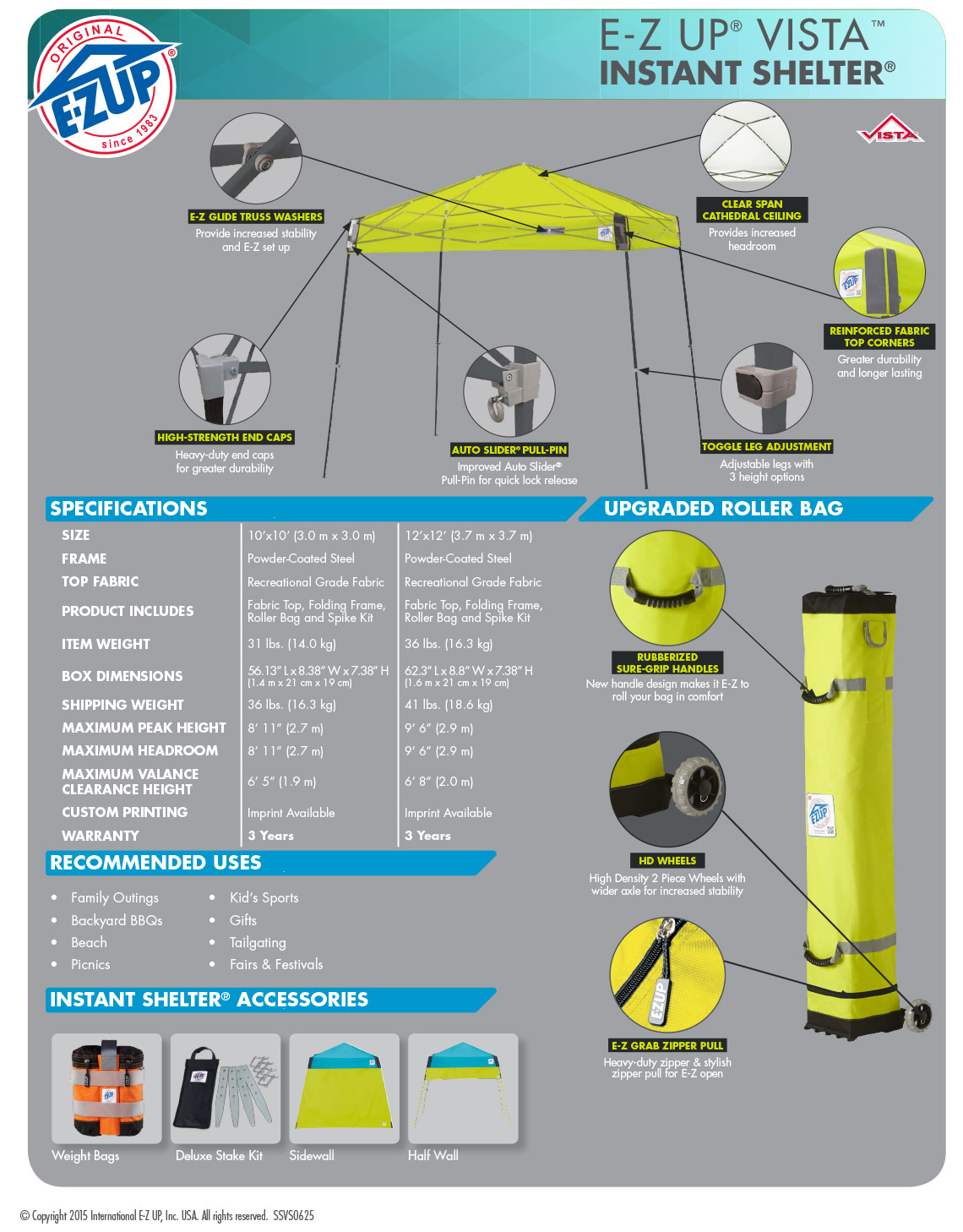 Спецификации на шатра с UV защита Vista страница 2